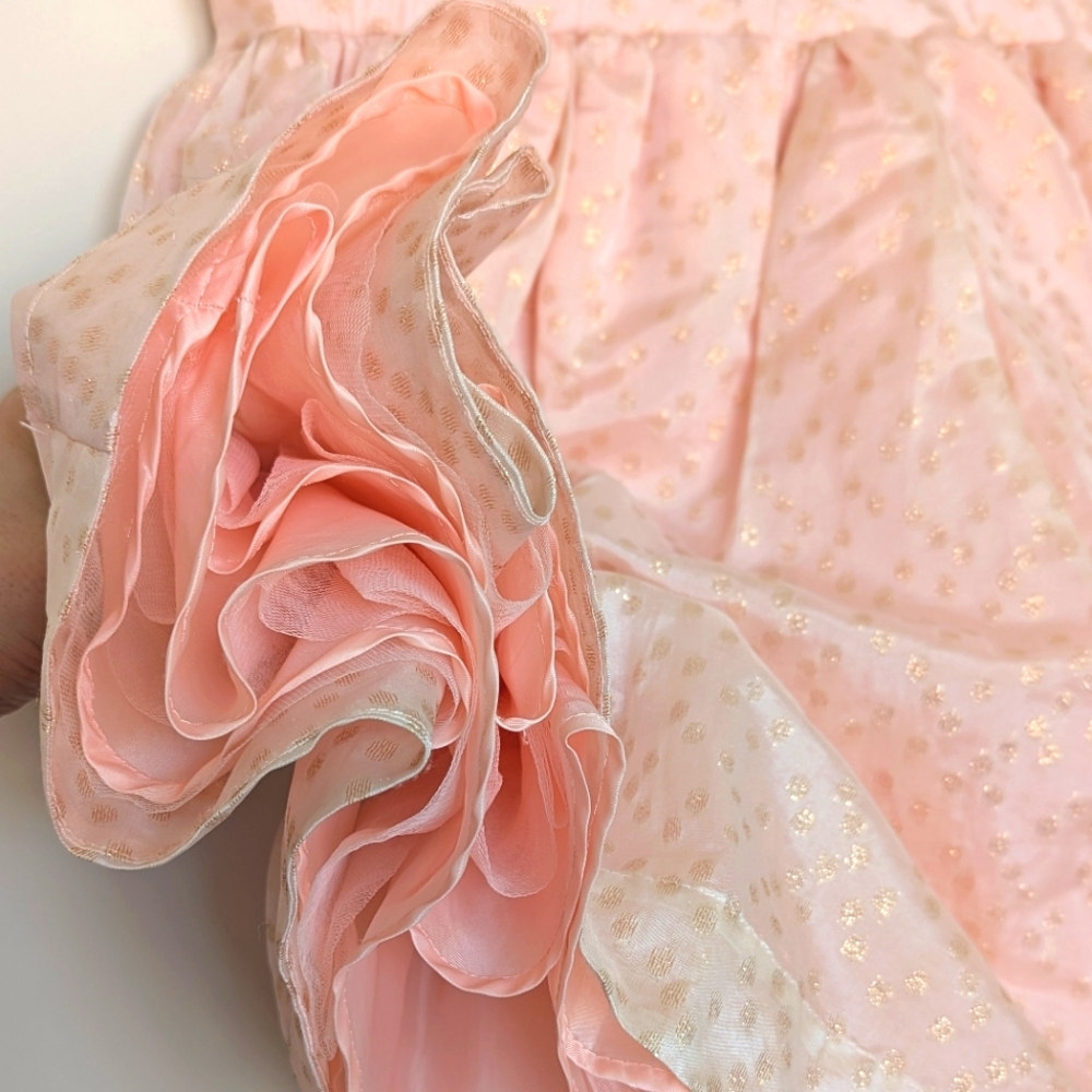 Janie and Jack Pleated Pink Peach Dress with Gold Embroidered Dots - Size 4T - Picture 6 of 10